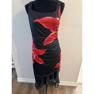 NWT  MEROKEETY Women's Summer Floral Bodycon Maxi Dress Size Large Black/Red